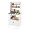 Modern White Wooden Kitchen Rack with Wine Glass Holder Shelves and Cabinet Storage